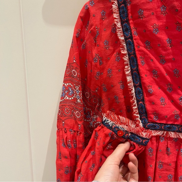 Pepe Jeans Red Fringe Long Sleeve Blouse (M) - Picture 4 of 5